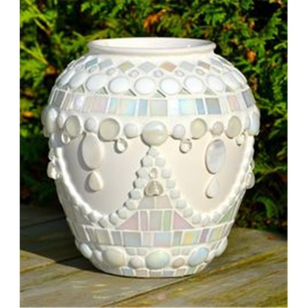 Gardencontrol Abstract Mosaic Pattern Ceramic Planter, White GA2546606